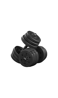 a set of black dumbbells on a white background